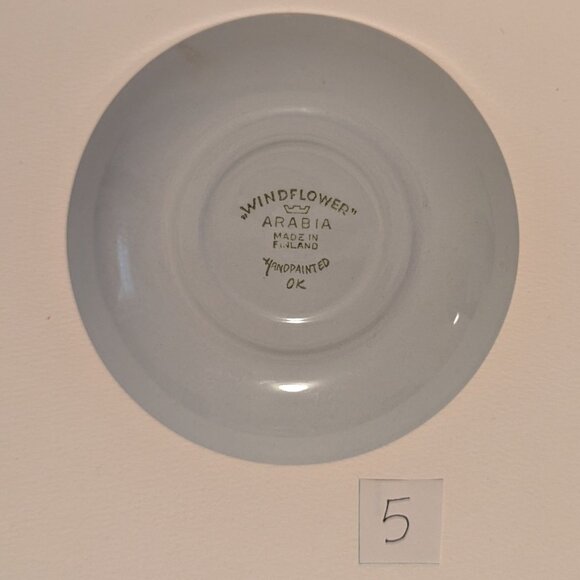 Vintage Handpainted Arabia Finland Windflower Teacup and Saucer with Flaw - Picture 10 of 11
